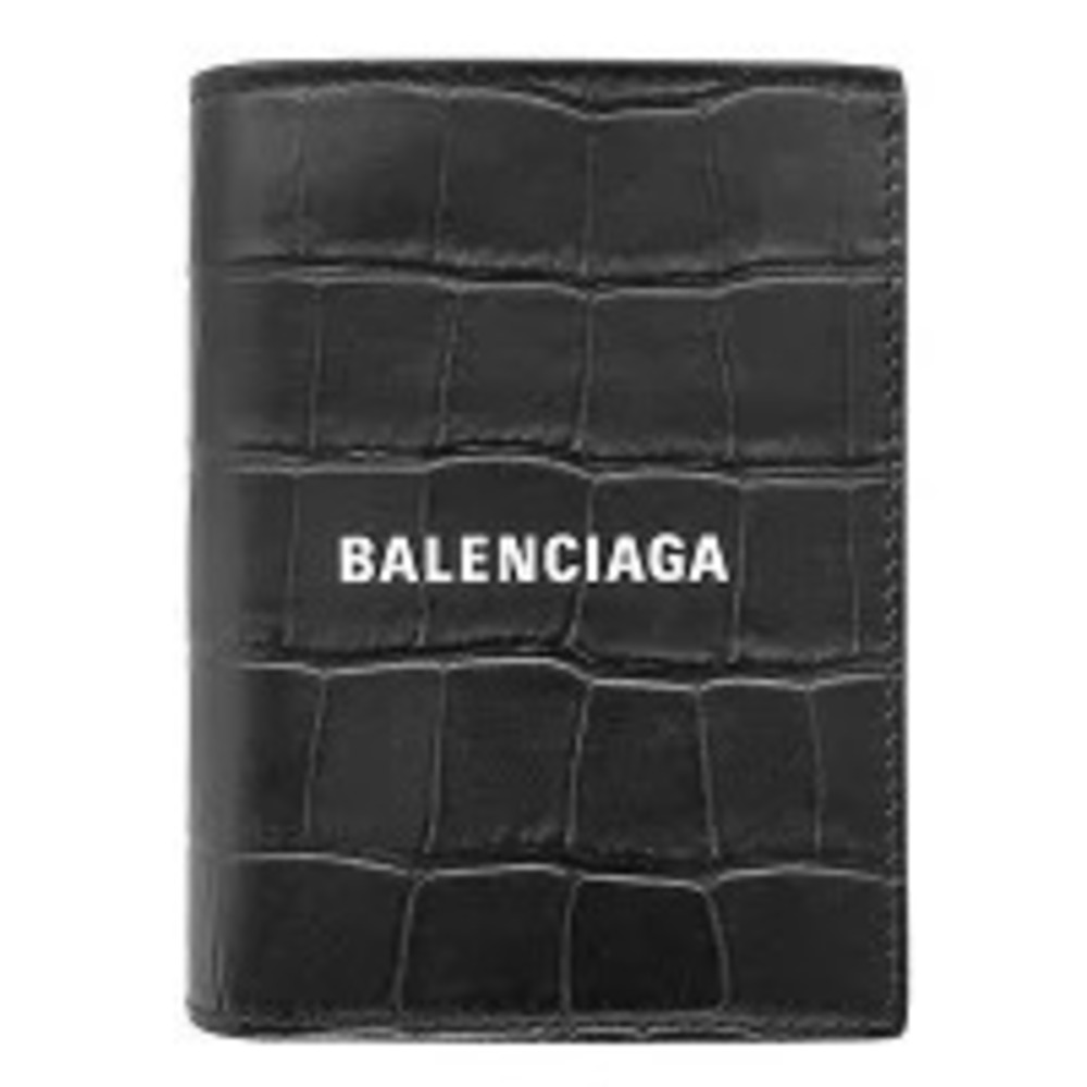 Balenciaga Bi fold Wallet Compact Leather Black White Vertical Bill Card Slots